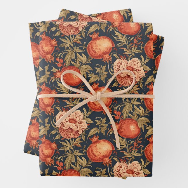 William Morris Fruit Pomegranate pattern Wrapping Paper Sheet (In situ)