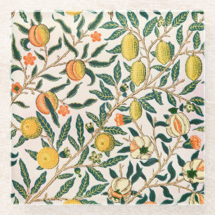 William Morris Fruit Pomegranate White Ornament Glass Coaster