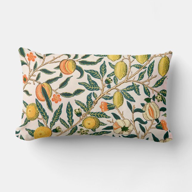 William Morris Fruit Pomegranate White Ornament Lumbar Cushion (Front)