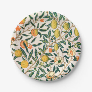 William Morris Fruit Pomegranate White Ornament Paper Plate