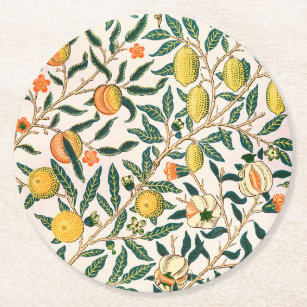 William Morris Fruit Pomegranate White Ornament Round Paper Coaster
