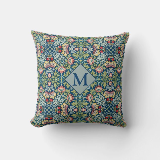William Morris Geometric Monogrammed Pattern Cushion (Front)