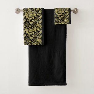 William Morris Gold and Black Floral  Bath Towel Set