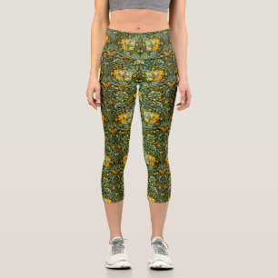 William Morris Gold Honeysuckle Floral Wallpaper Capri Leggings