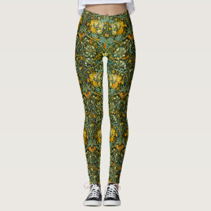 William Morris Gold Honeysuckle Floral Wallpaper Leggings