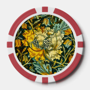 William Morris Gold Honeysuckle Floral Wallpaper Poker Chips