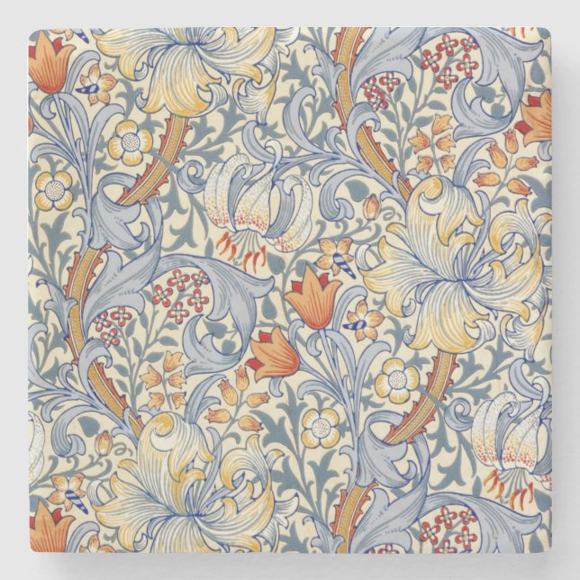 William Morris Gold Lily Victorian Wallpaper Stone Coaster (Front)