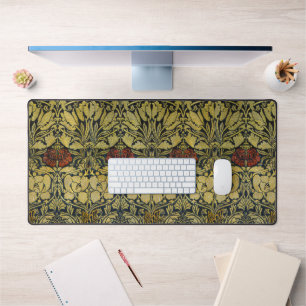 William Morris Gold Tulip Rose Vintage Wallpaper Desk Mat