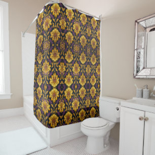 William Morris golden Floral Art Nouveau Pattern Shower Curtain