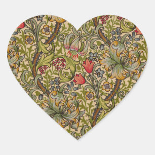William Morris Golden Lily Antique Floral Pattern Heart Sticker