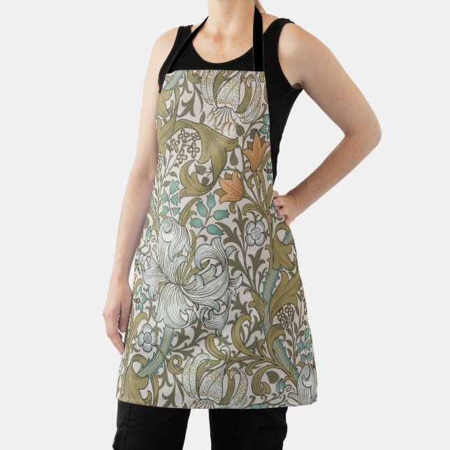William Morris Golden Lily Blue Gold Classic Apron (Insitu)