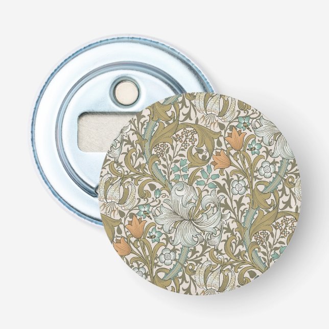 William Morris Golden Lily Blue Gold Classic Bottle Opener (Front)