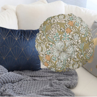 William Morris Golden Lily Blue Gold Classic Round Cushion