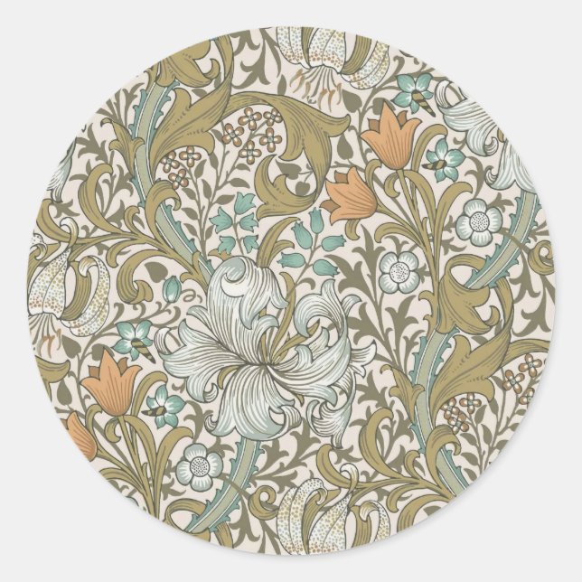 William Morris Golden Lily Blue Gold Classic Round Sticker (Front)