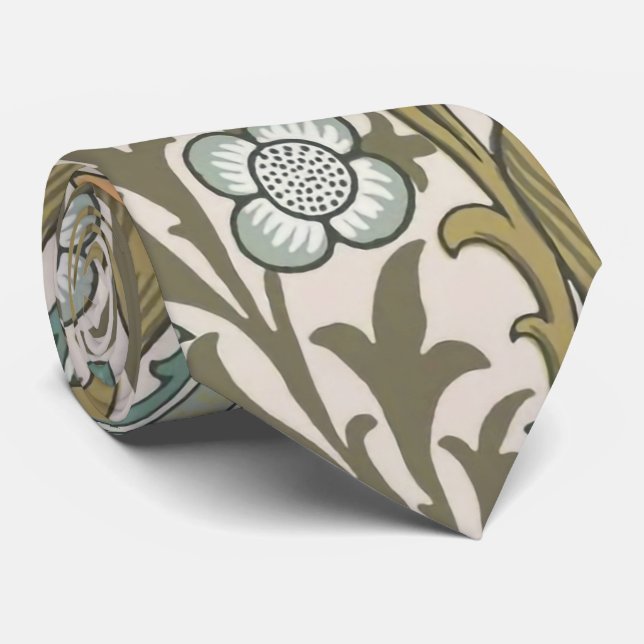 William Morris Golden Lily Blue Gold Classic Tie (Rolled)
