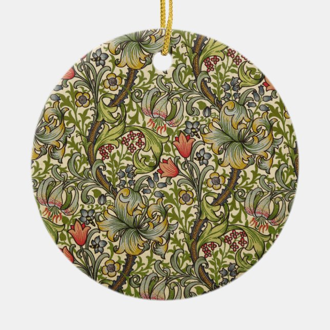 William Morris Golden Lily Ceramic Tree Decoration (Front)
