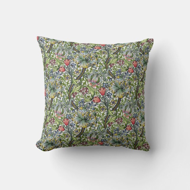 William Morris Golden Lily Floral Chintz Cushion (Front)