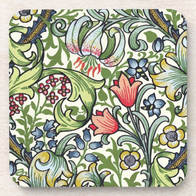 William Morris Golden Lily Floral Chintz Pattern Coaster (Front)