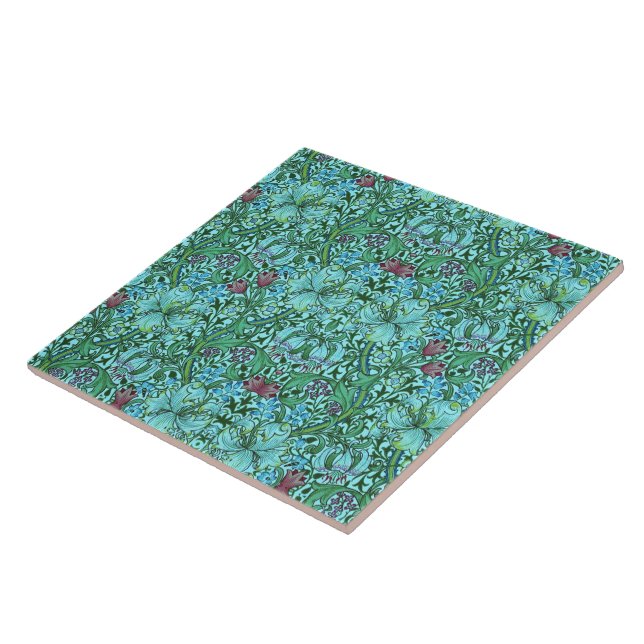 William Morris Golden Lily Floral Flowers Blue     Ceramic Tile (Side)