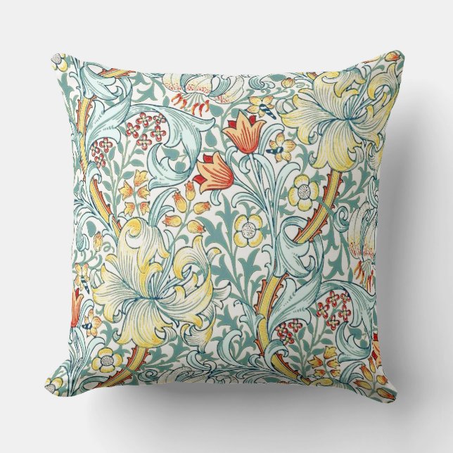 William Morris Golden Lily Floral Pattern Cushion (Front)