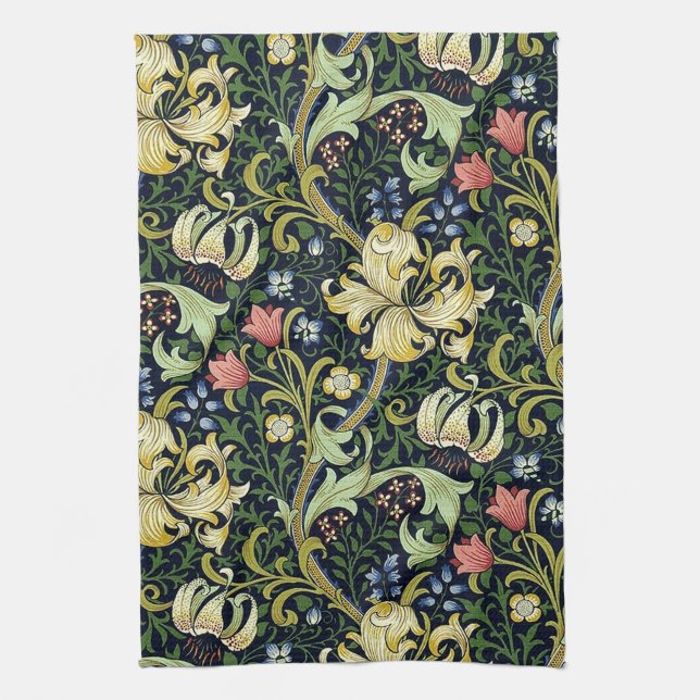 William Morris Golden Lily Floral Pattern Tea Towel (Vertical)