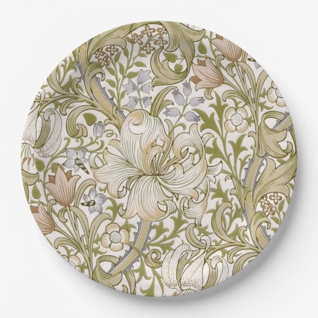 William Morris Golden Lily Garden Flower Classic Paper Plate (Front)