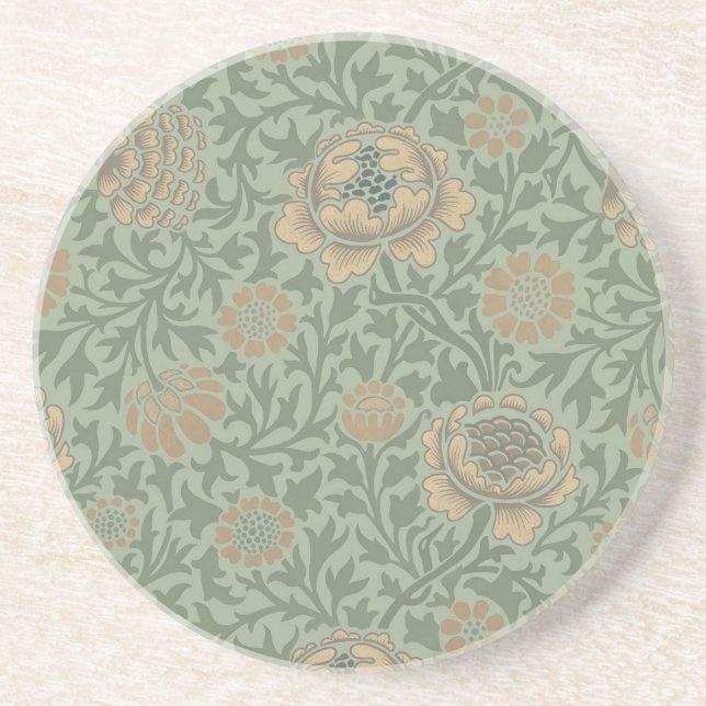 William Morris Grafton Floral Pattern Sage Green  Coaster (Front)