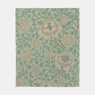 William Morris Grafton Floral Pattern Sage Green Fleece Blanket