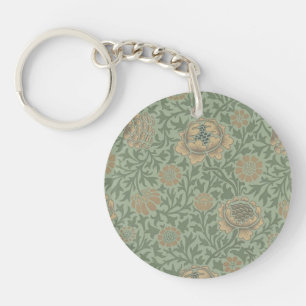 William Morris Grafton Floral Pattern Sage Green Key Ring
