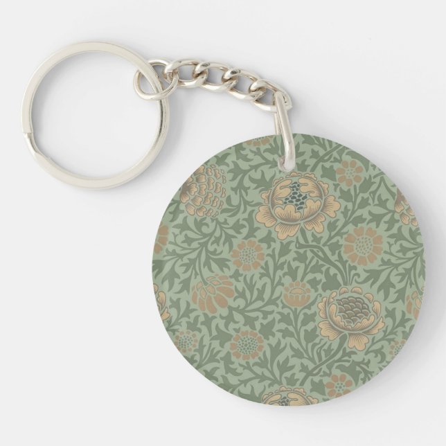 William Morris Grafton Floral Pattern Sage Green  Key Ring (Front)