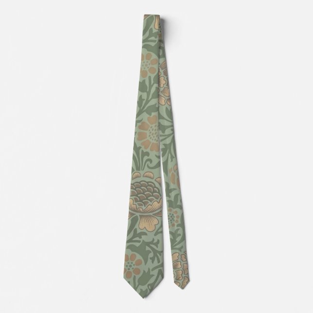 William Morris Grafton Floral Pattern Sage Green  Tie (Front)
