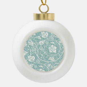 William Morris Grape Pattern Teal Turquoise Ceramic Ball Christmas Ornament
