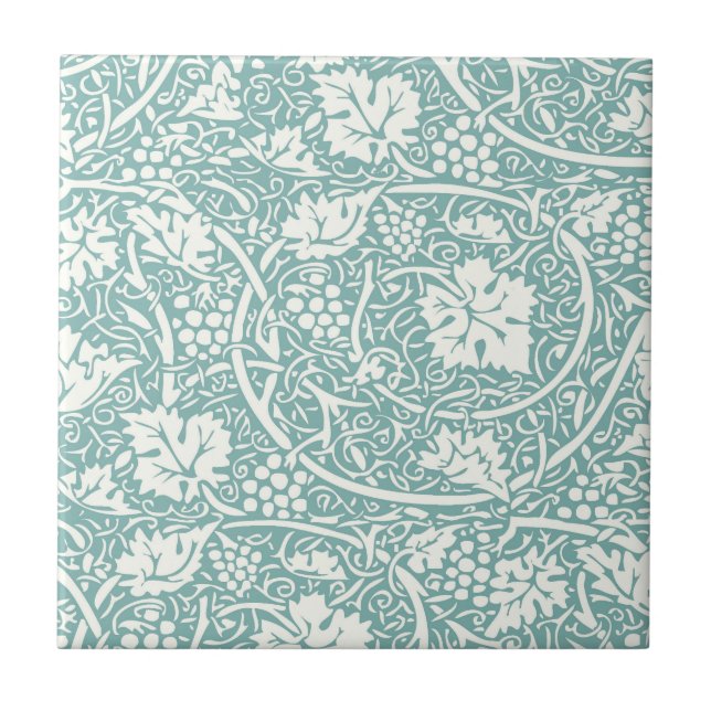 William Morris Grape Pattern Teal Turquoise Ceramic Tile (Front)