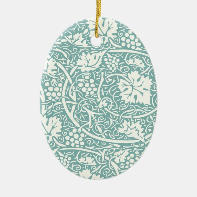 William Morris Grape Pattern Teal Turquoise Ceramic Tree Decoration (Front)
