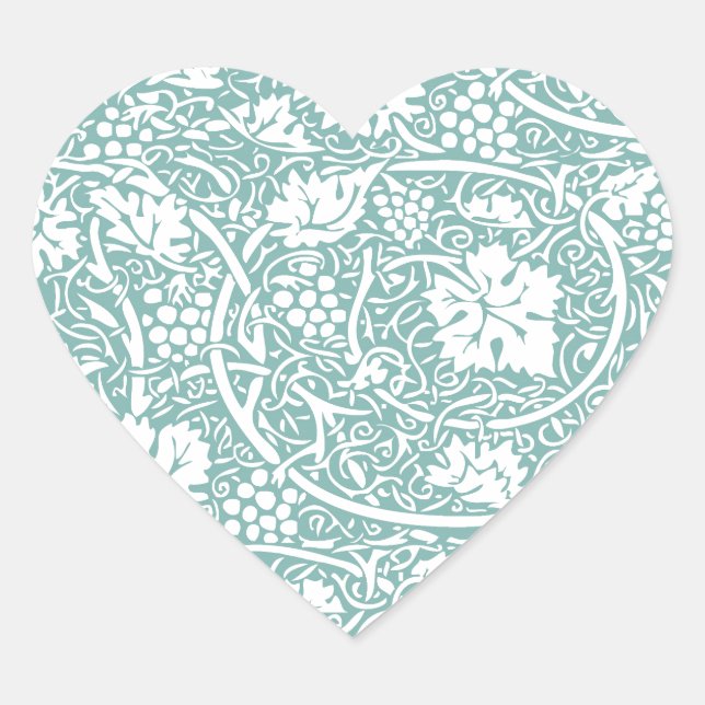 William Morris Grape Pattern Teal Turquoise Heart Sticker (Front)