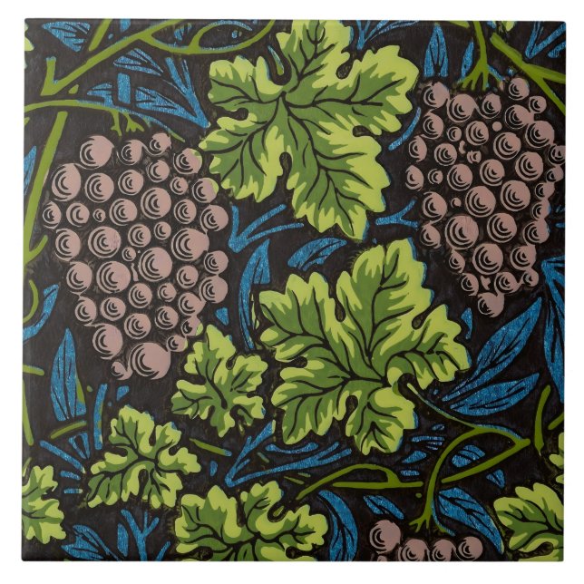 William Morris Grape & Vine Red Green Blue Ceramic Tile (Front)