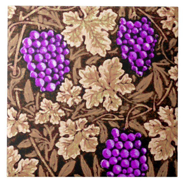 William Morris Grapevine, Brown and Purple Ceramic Tile (Front)