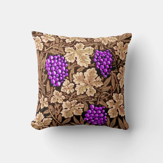 William Morris Grapevine, Brown and Purple Cushion (Front)