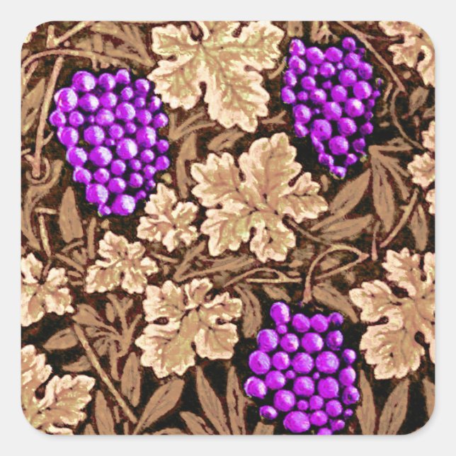 William Morris Grapevine, Brown and Purple Square Sticker (Front)