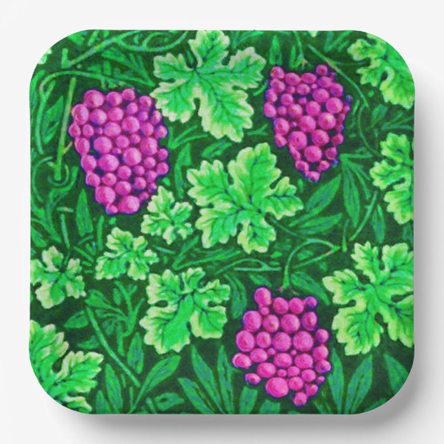 William Morris Grapevine, Magenta and Green Paper Plate (Front)