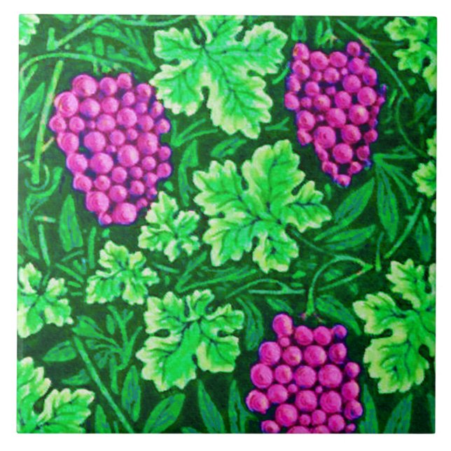 William Morris Grapevine, Magenta and Green Tile (Front)