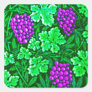 William Morris Grapevine, Purple and Green Square Sticker