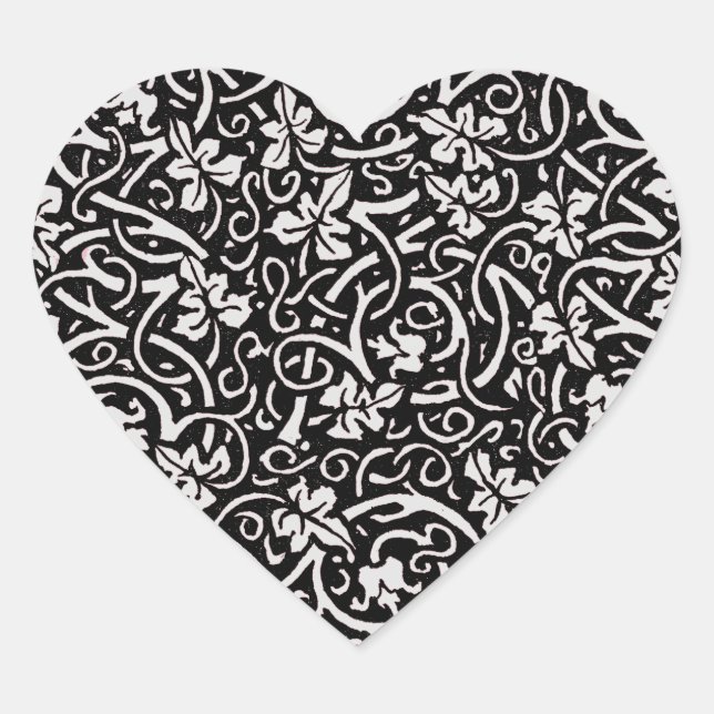 William Morris Grapevine Vine Leaf Pattern Heart Sticker (Front)
