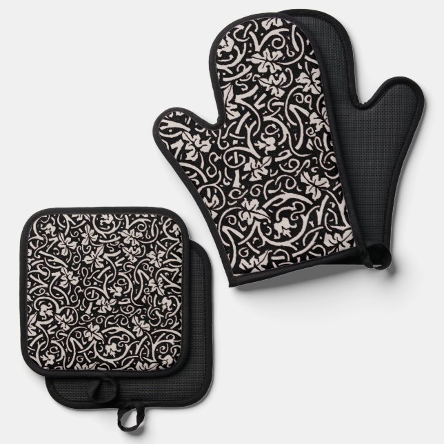 William Morris Grapevine Vine Leaf Pattern Oven Mitt & Pot Holder Set (Front/Back)