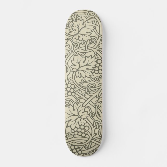 William Morris gray green Grape Vine Pattern Skateboard (Front)