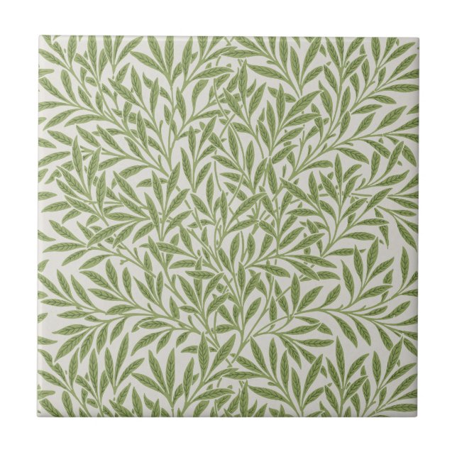 William Morris Green Floral Botanical Pattern Ceramic Tile (Front)