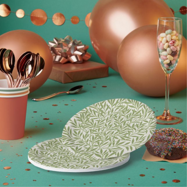 William Morris Green Floral Botanical Pattern Paper Plate (Multi)