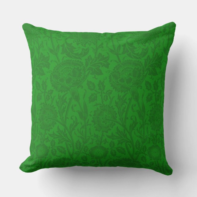 William Morris Green Floral Outdoor Pillow (Front)