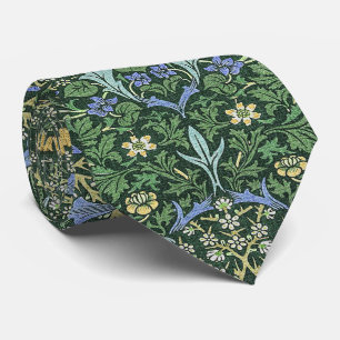 William Morris Green Floral Vintage White Daisies Tie