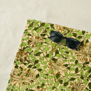 William Morris Green Honeysuckle Floral Wallpaper Beach Towel